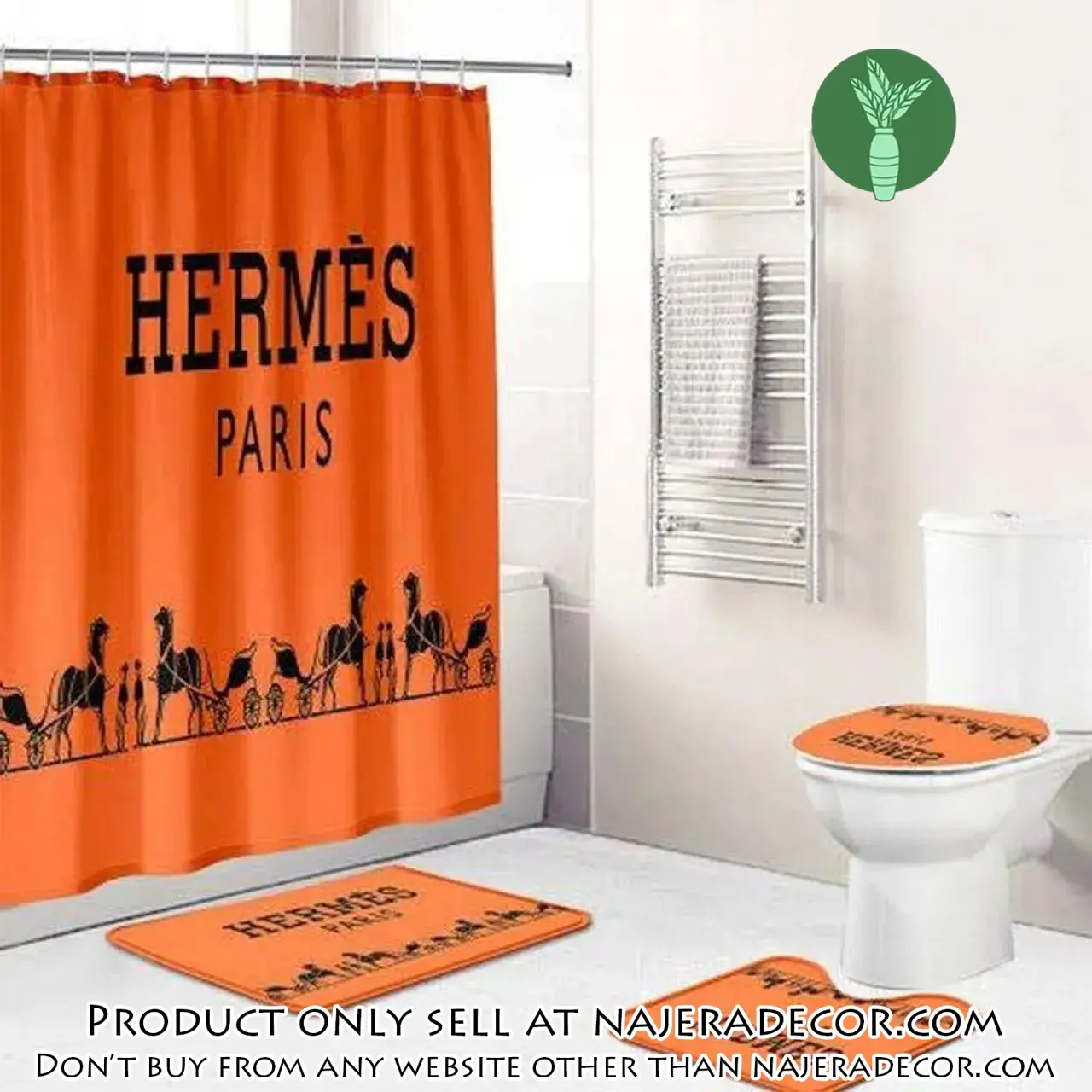 Hermes paris orange fashion logo luxury brand premium bathroom set home decor njr1826516